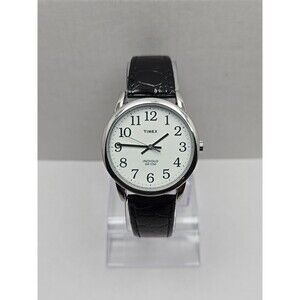 Timex Easy Reader Indiglo Silver Tone 35mm Quartz Watch Black New Battery WR 30M